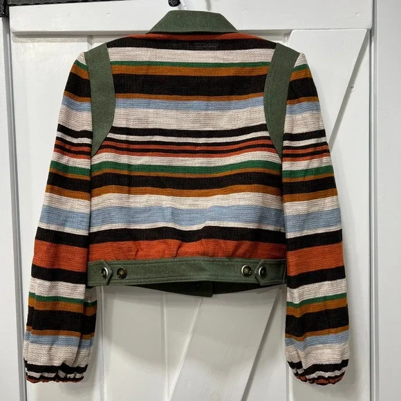 VERONICA BEARD Jacket LORELAI Small Green Stripe Bomber Puff Pocket Twill